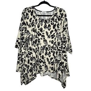 JODIFL / cream black gray leopard print oversized tunic poncho top / OS